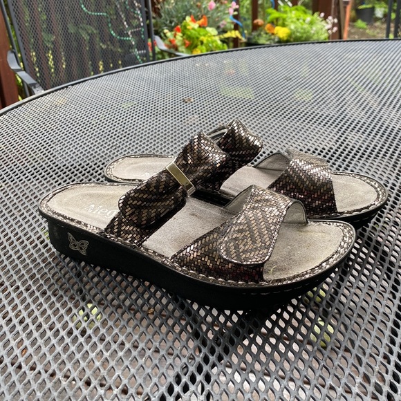 Alegria - Double Strap Adjustable Slip On Karmen Sandals in Pewter Dazzler - Picture 2 of 3